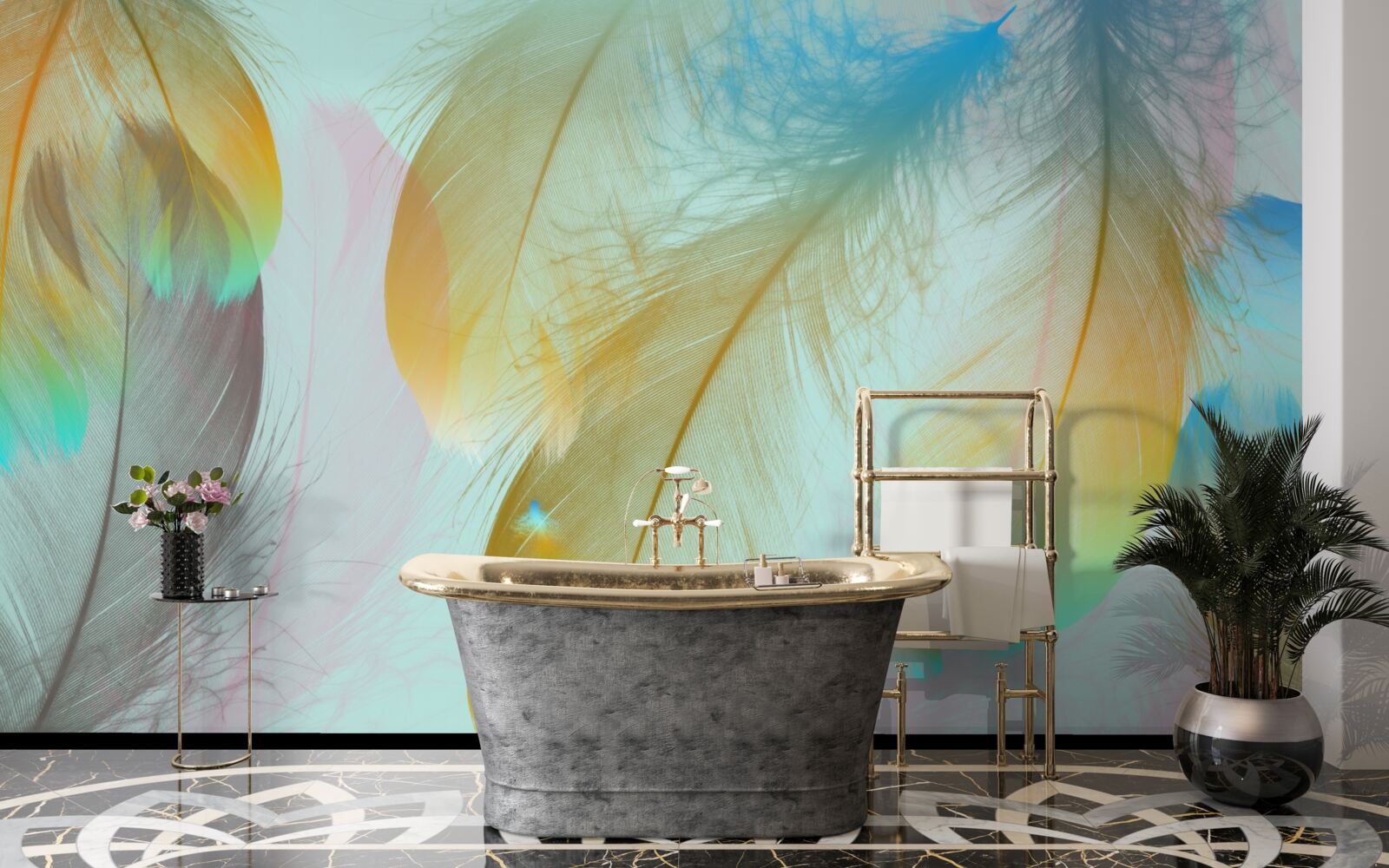 Papier peint plumes douces volantes