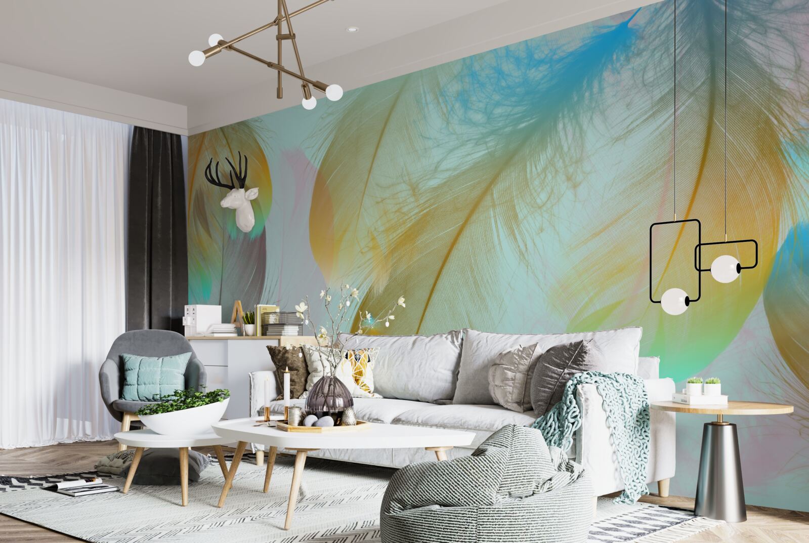 Papier peint plumes douces volantes