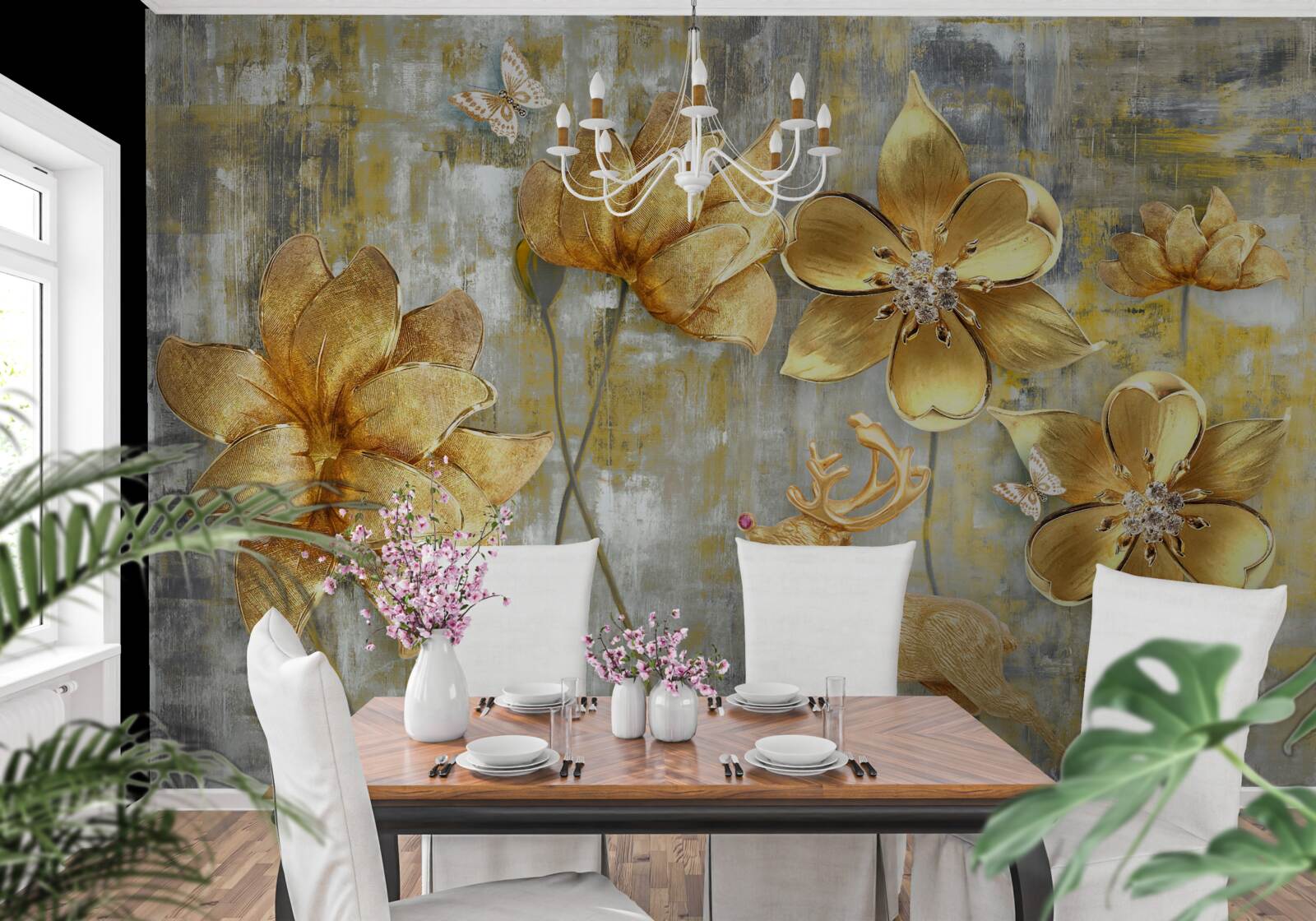 Papier peint les bourgeons dorés s'ouvrent comme la pluie