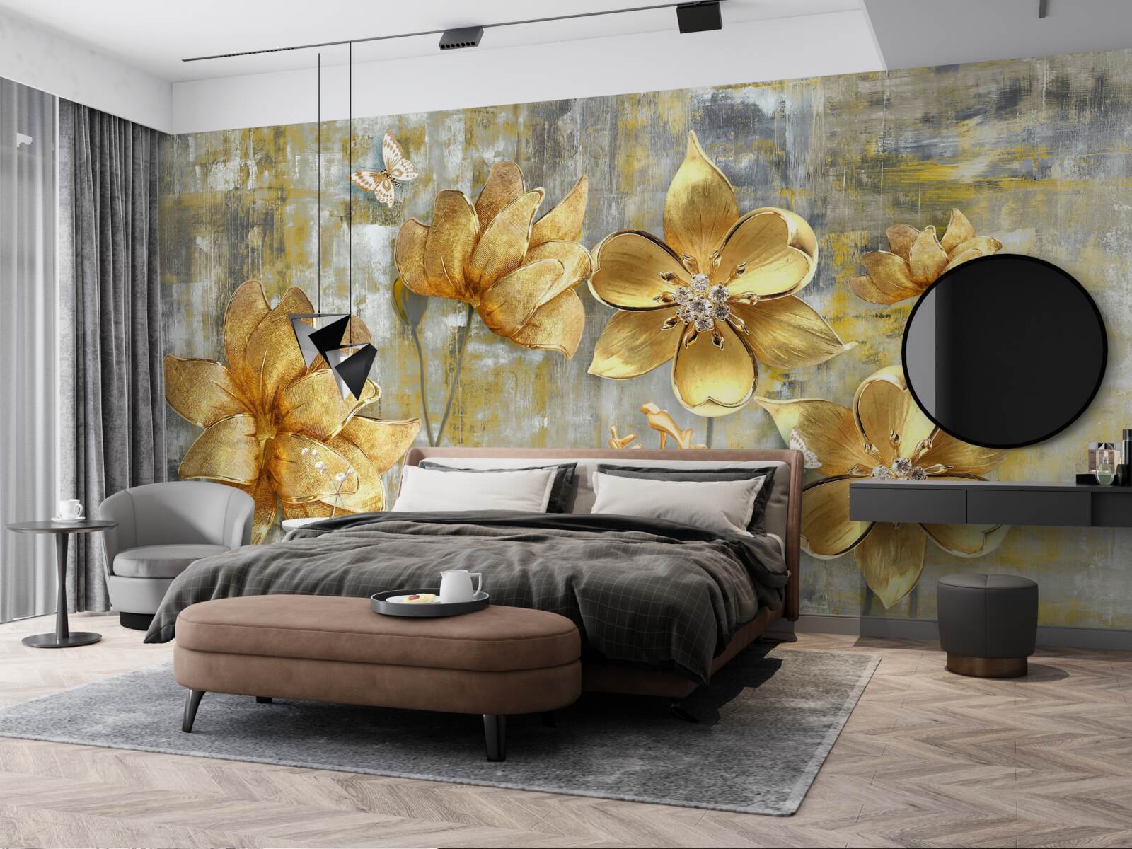 Papier peint les bourgeons dorés s'ouvrent comme la pluie