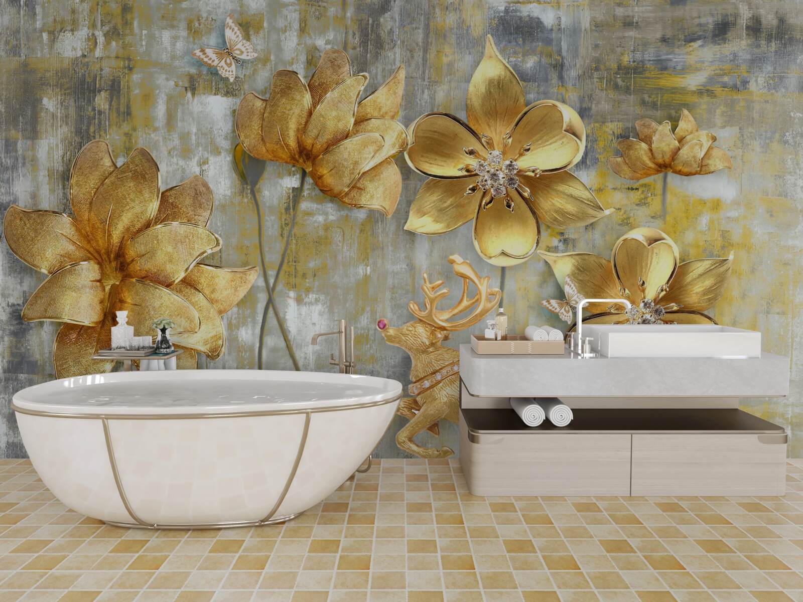 Papier peint les bourgeons dorés s'ouvrent comme la pluie