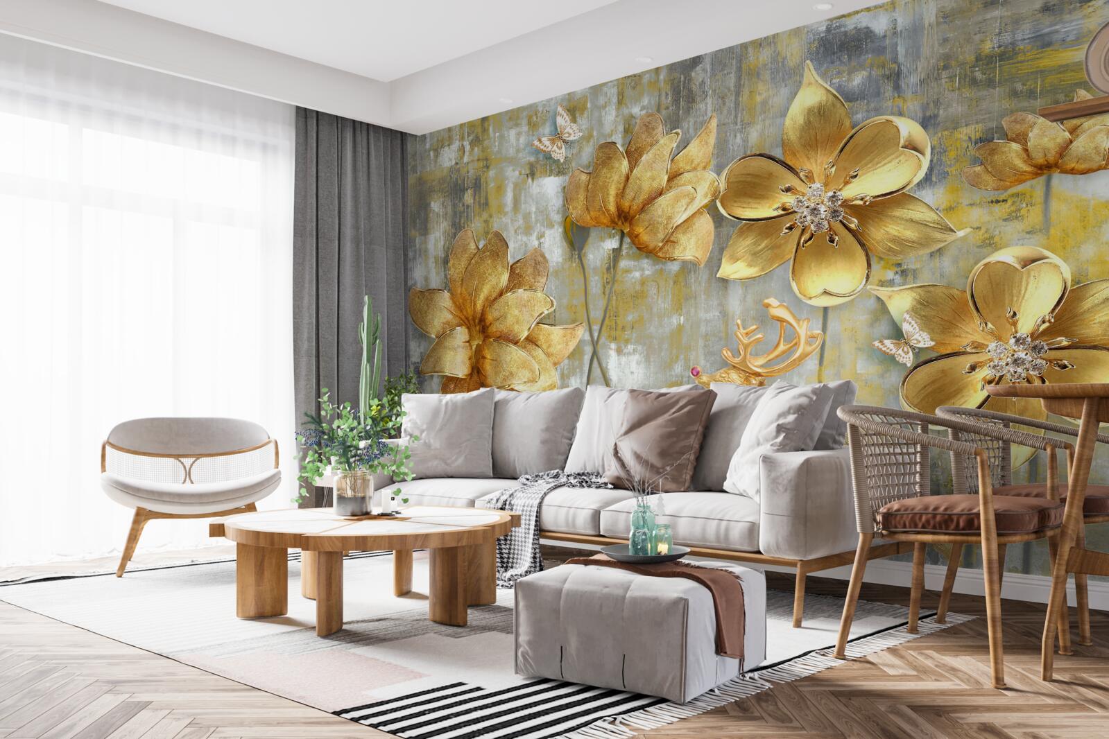 Papier peint les bourgeons dorés s'ouvrent comme la pluie