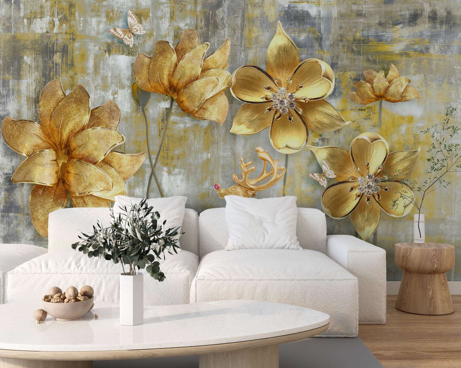 Papier peint les bourgeons dorés s'ouvrent comme la pluie