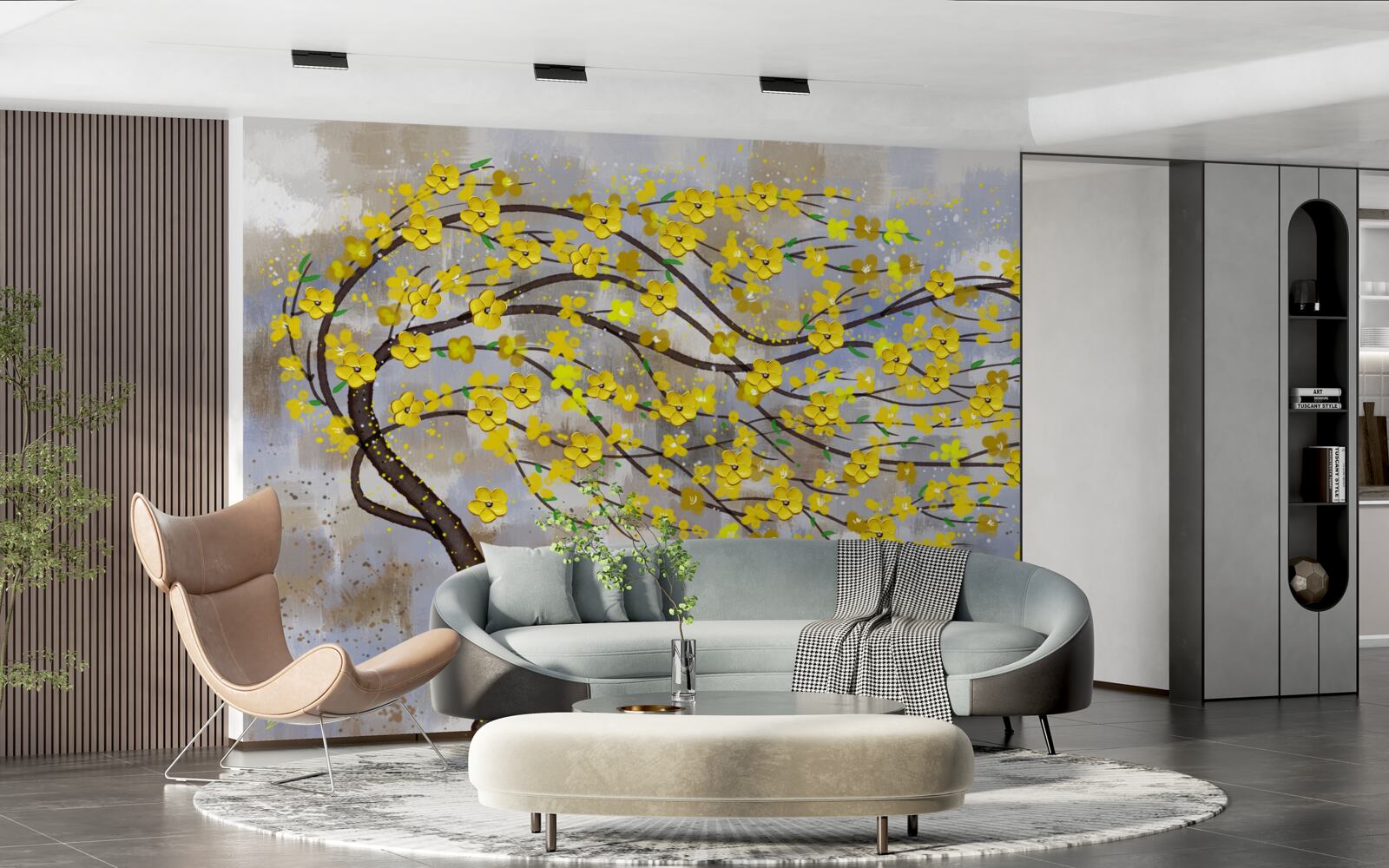 Papier peint l'arbre d'automne se balance dans les rafales de vent