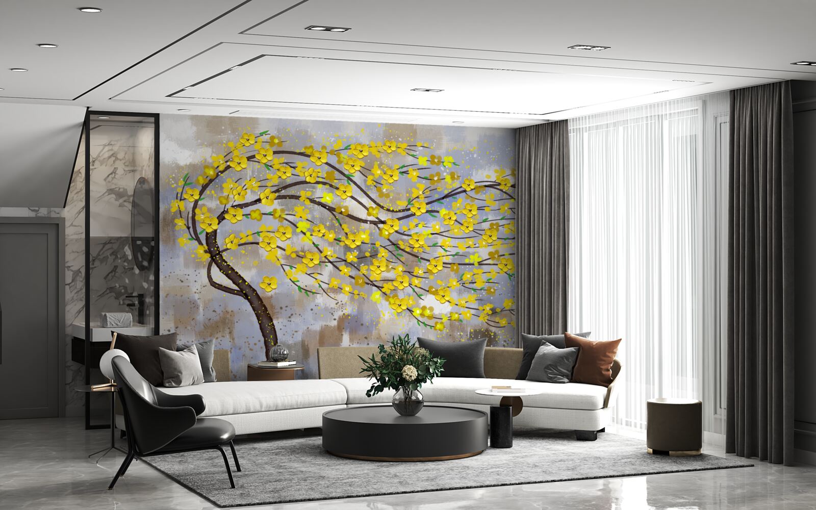 Papier peint l'arbre d'automne se balance dans les rafales de vent