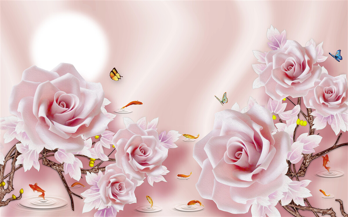 Papier peint ensemble de bourgeons roses sur un fond rose soyeux