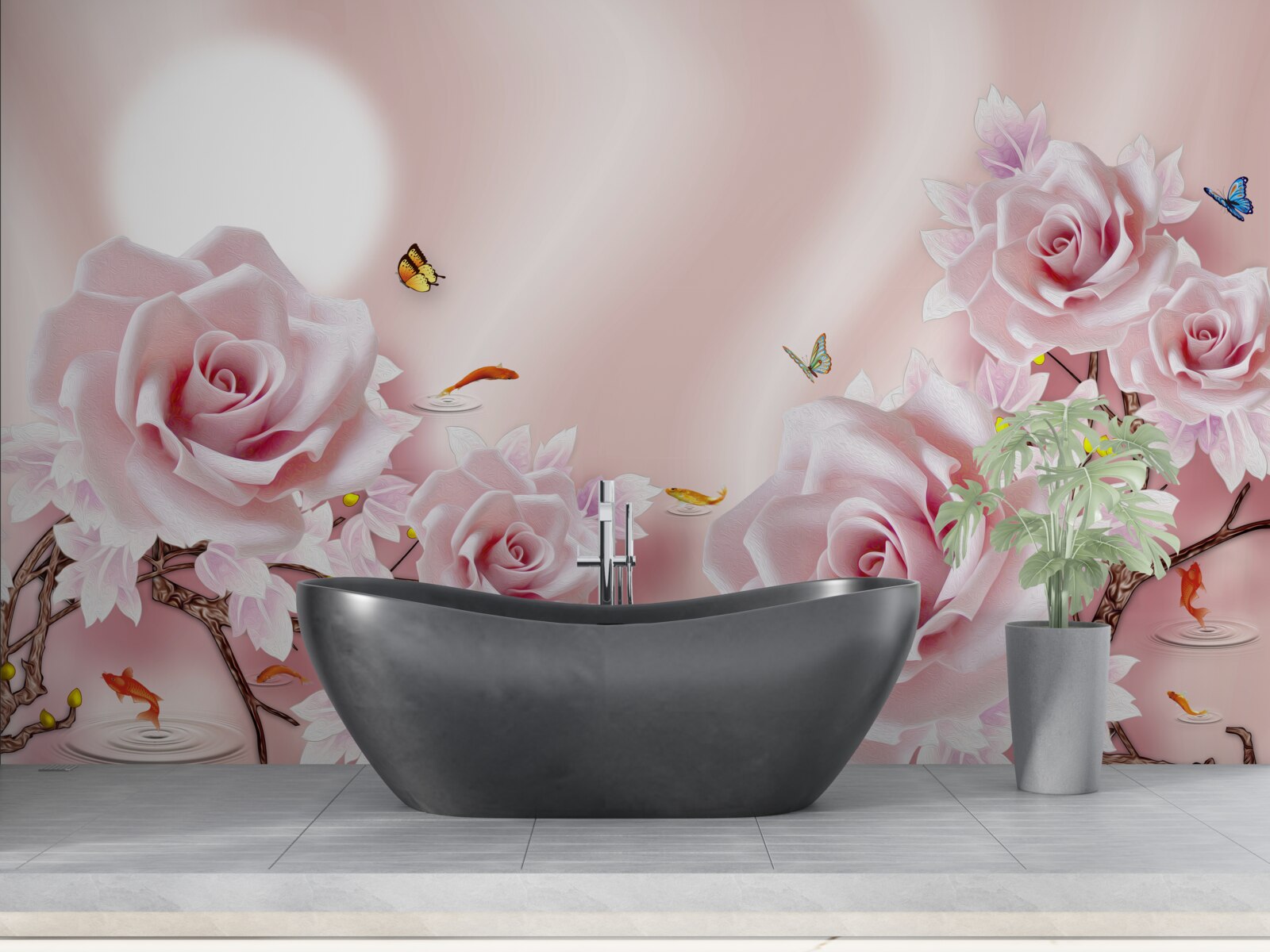 Papier peint ensemble de bourgeons roses sur un fond rose soyeux