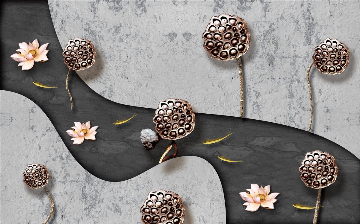 Papier peint chemin abstrait parsemé de fleurs dans un champ