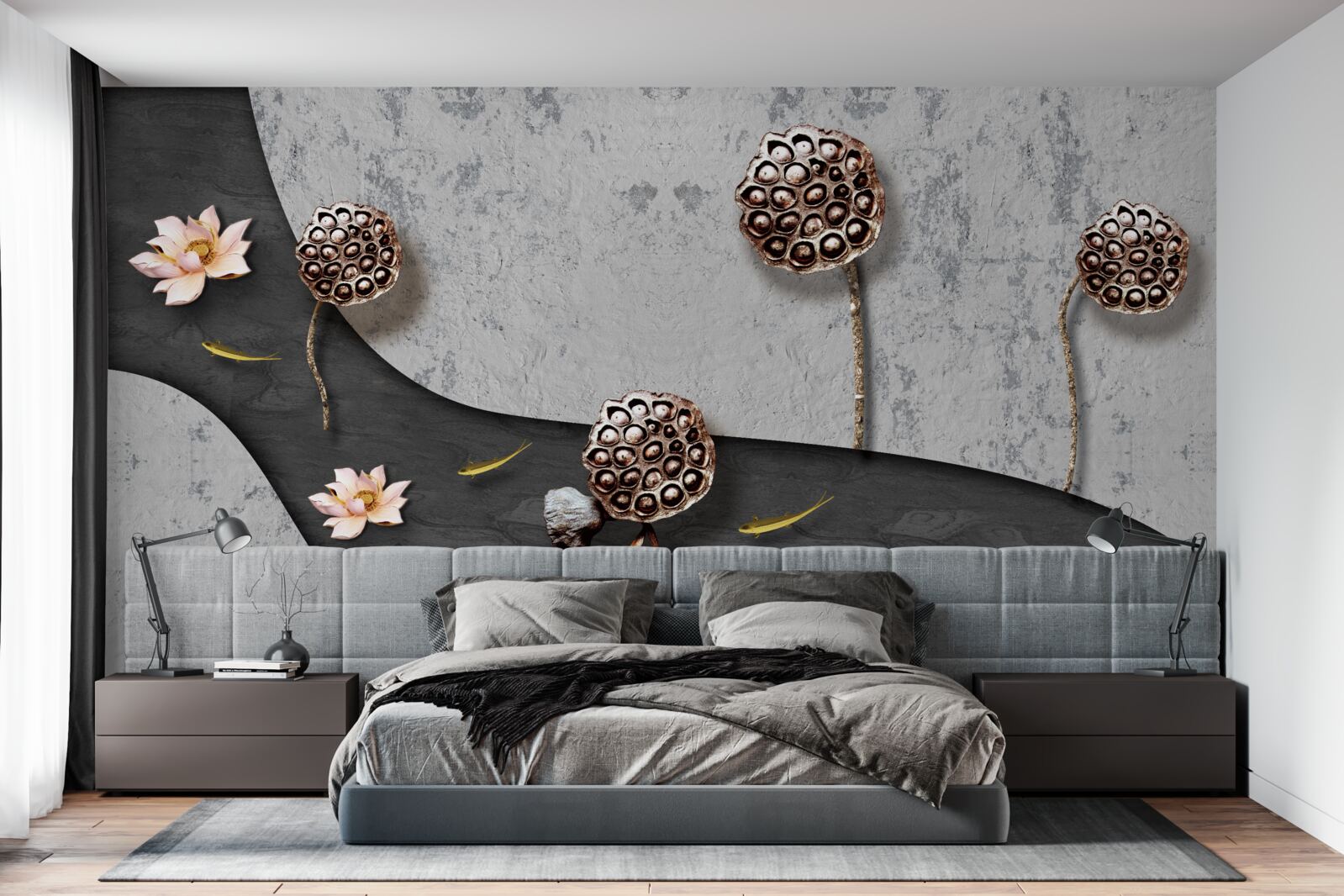 Papier peint chemin abstrait parsemé de fleurs dans un champ