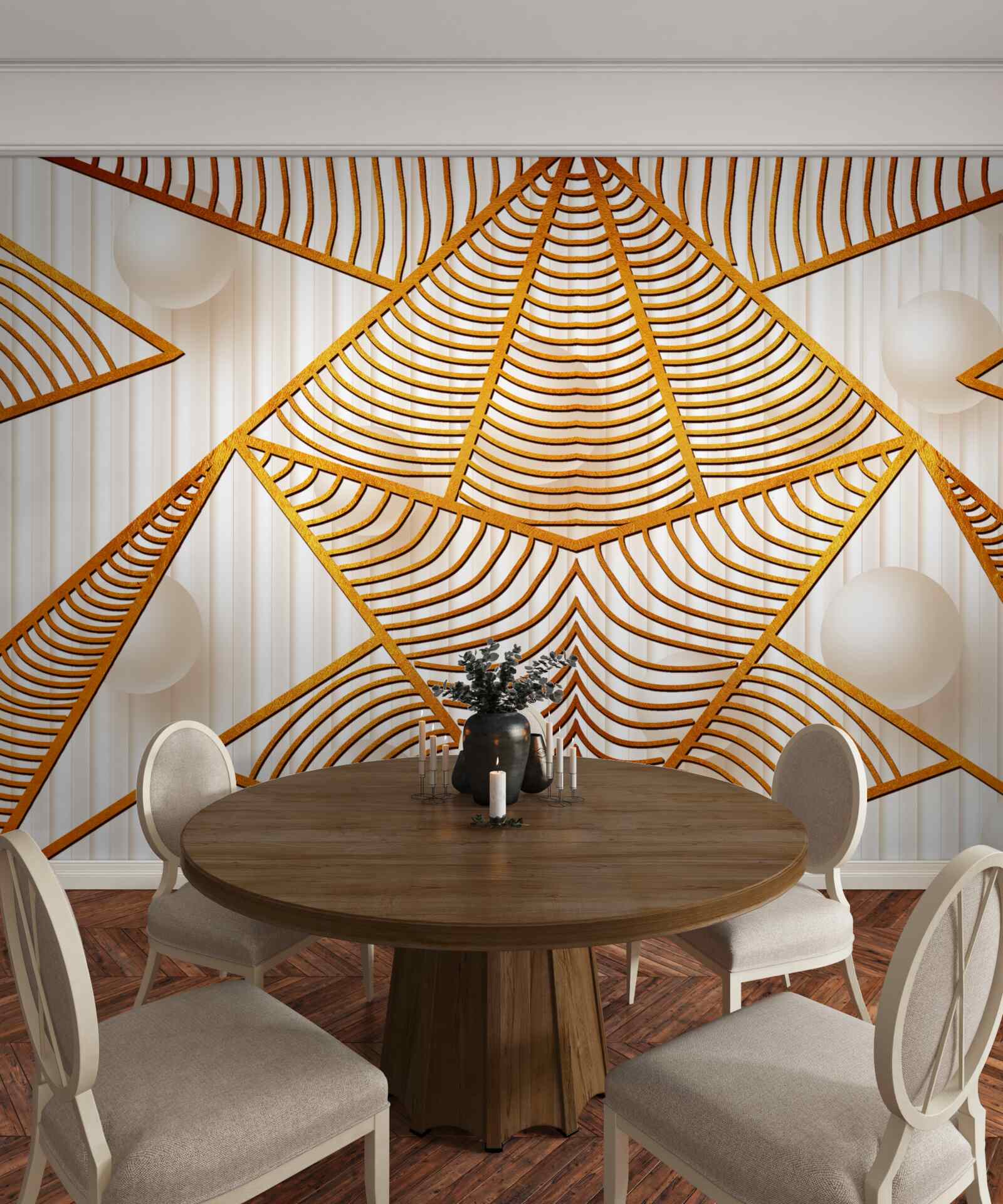 Papier peint motif géométrique doré