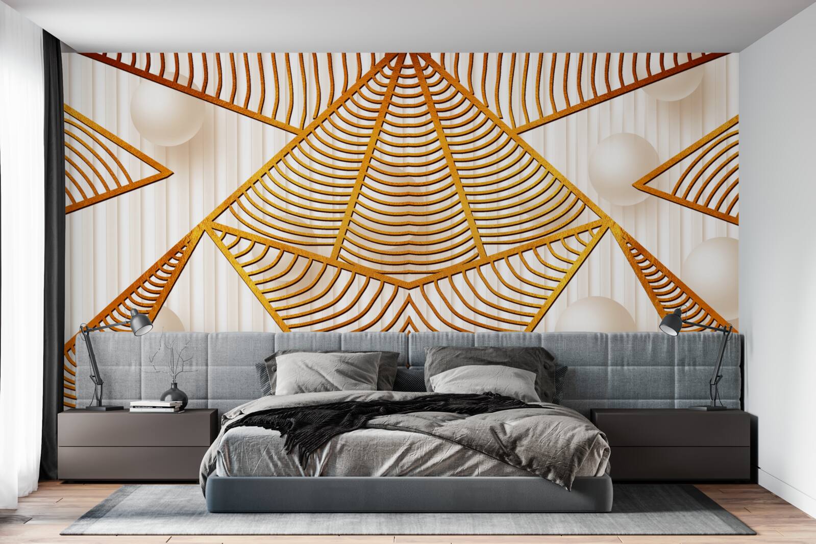 Papier peint motif géométrique doré