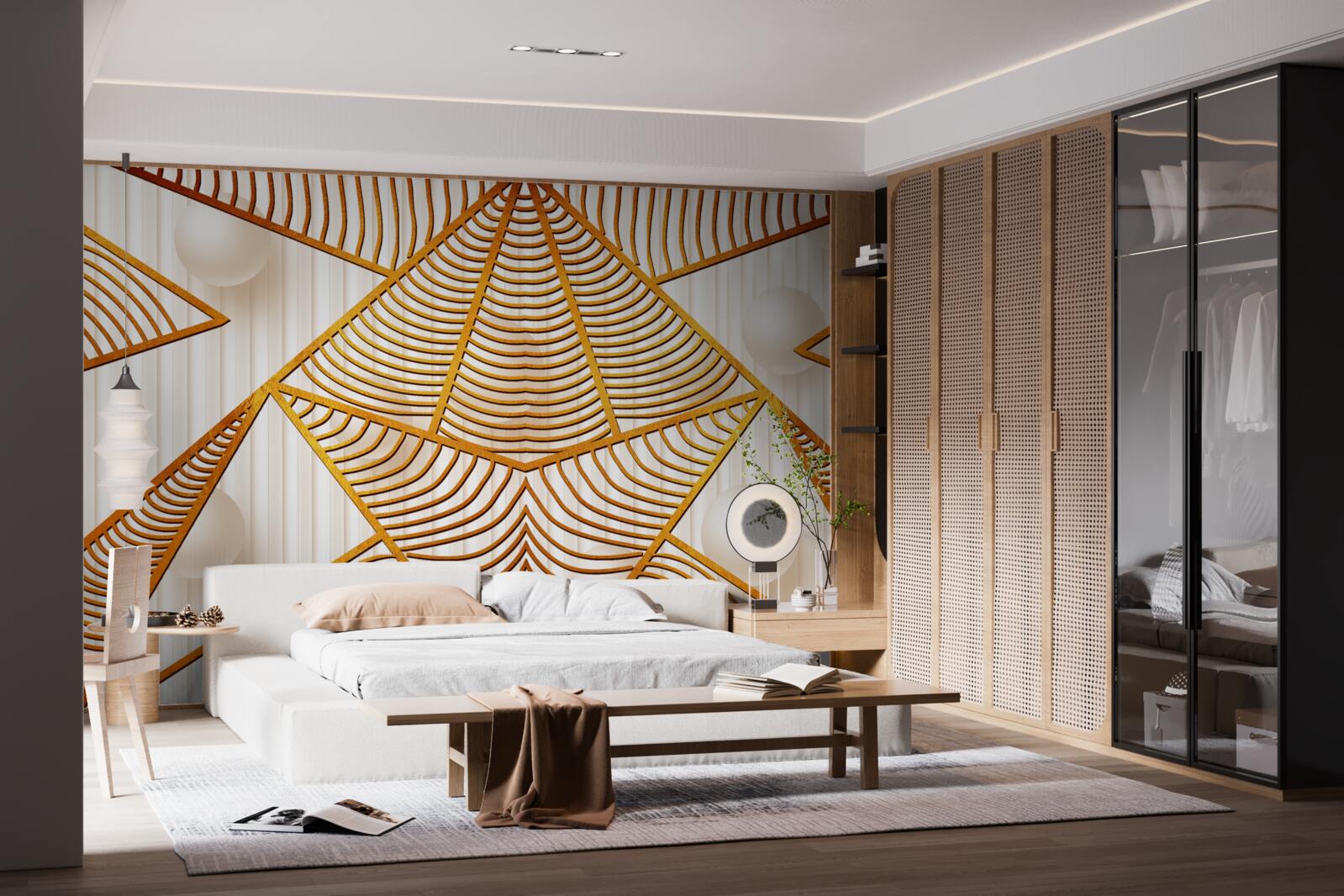 Papier peint motif géométrique doré