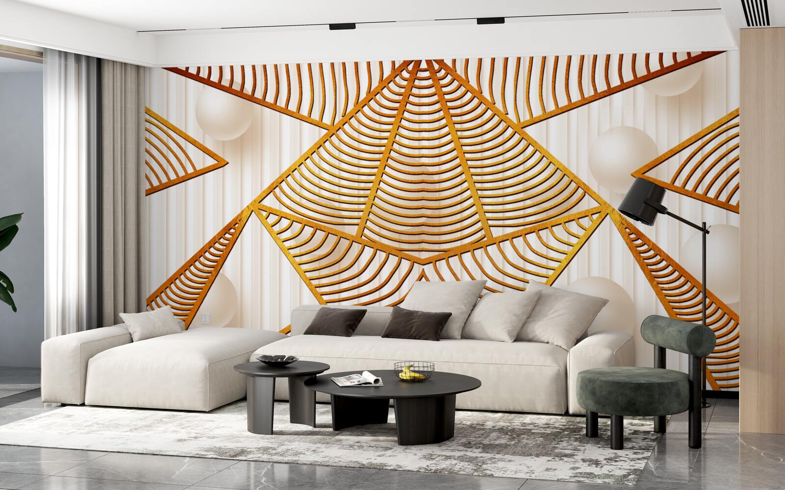 Papier peint motif géométrique doré