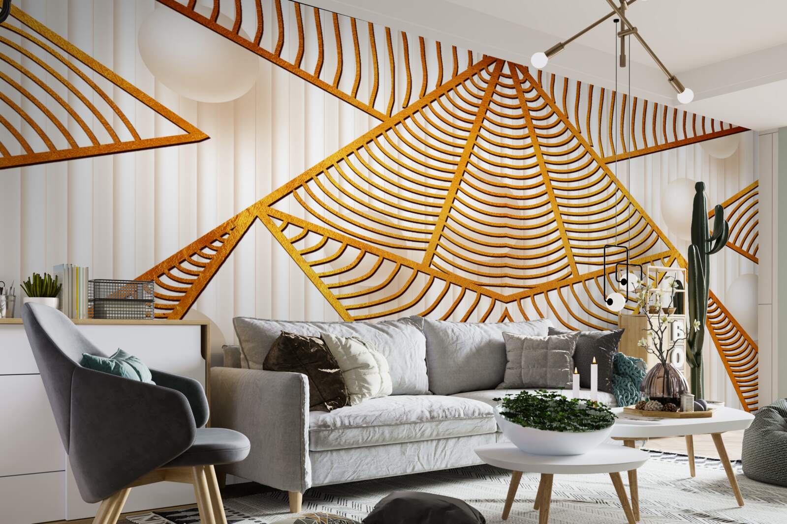 Papier peint motif géométrique doré