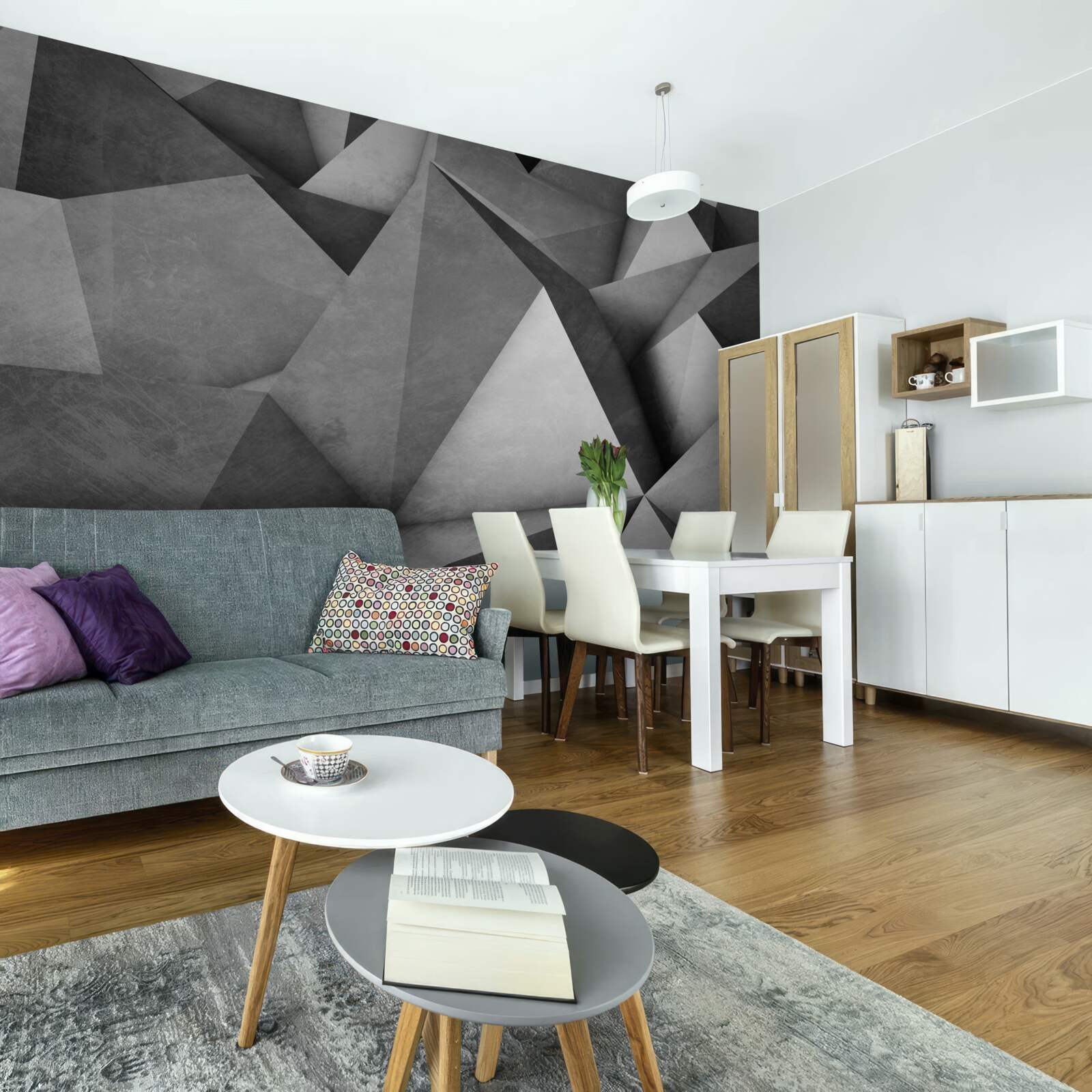 Papier peint grands triangles gris généreux