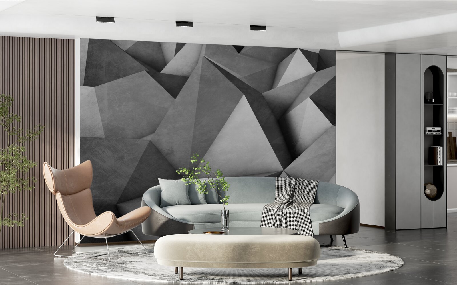 Papier peint grands triangles gris généreux