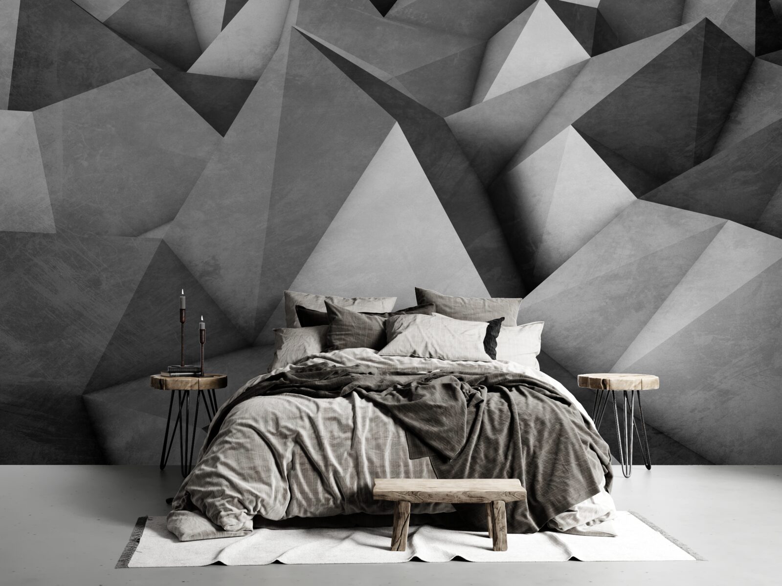 Papier peint grands triangles gris généreux