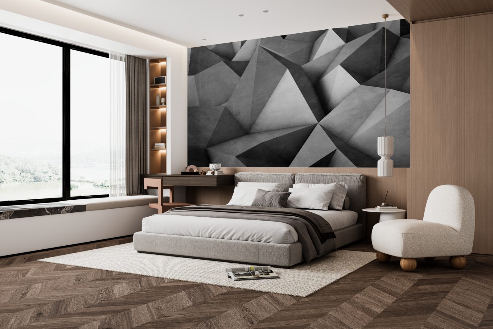 Papier peint grands triangles gris généreux