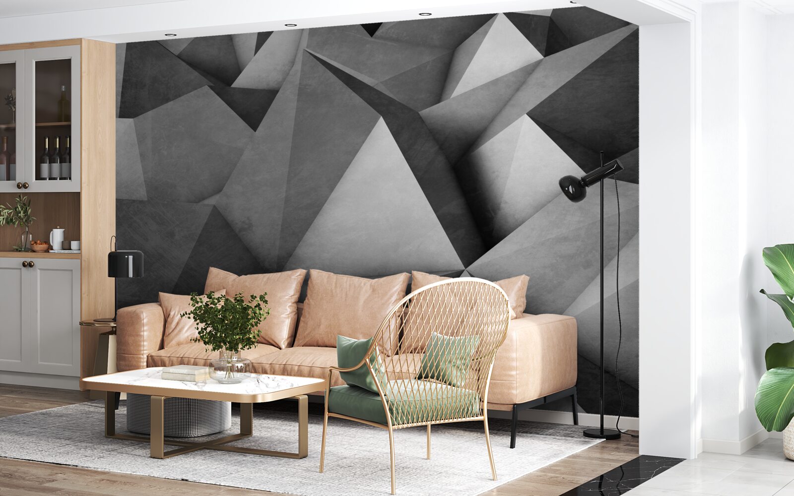 Papier peint grands triangles gris généreux