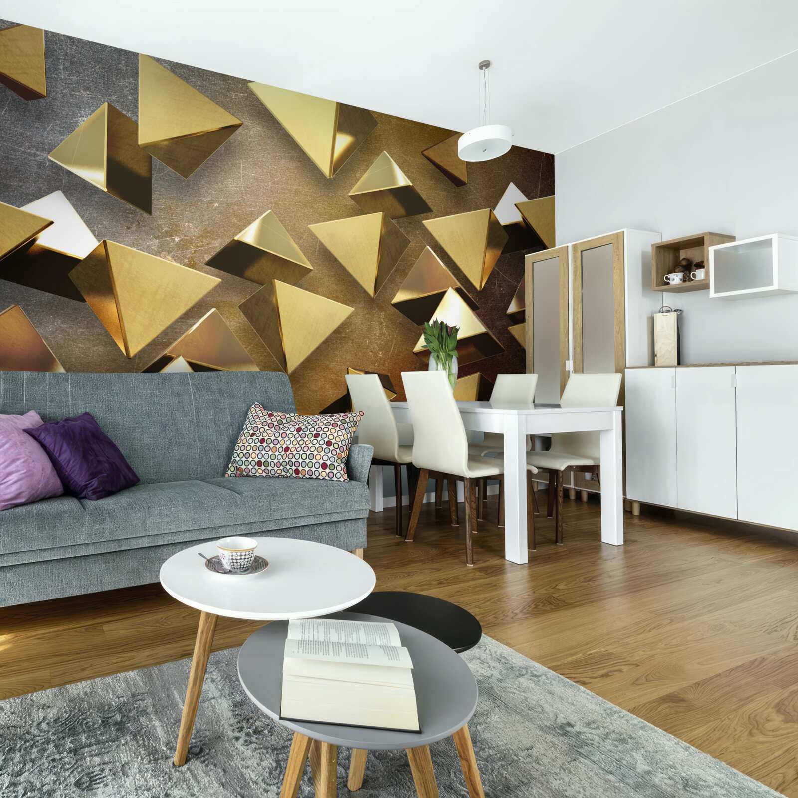 Papier peint petits triangles dorés étendus