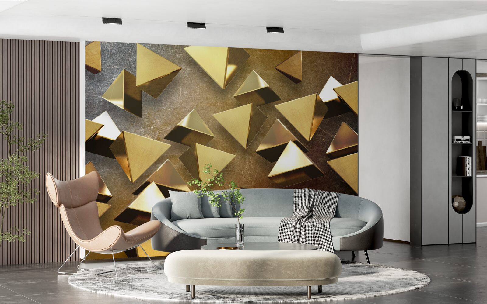 Papier peint petits triangles dorés étendus