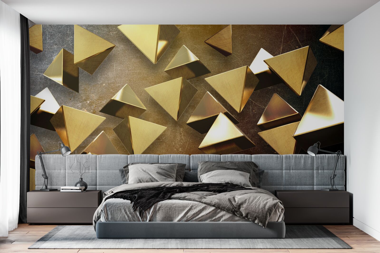 Papier peint petits triangles dorés étendus