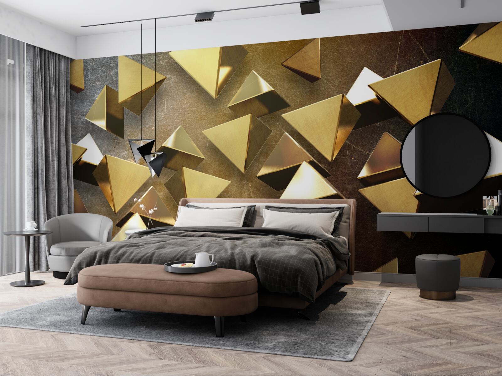 Papier peint petits triangles dorés étendus