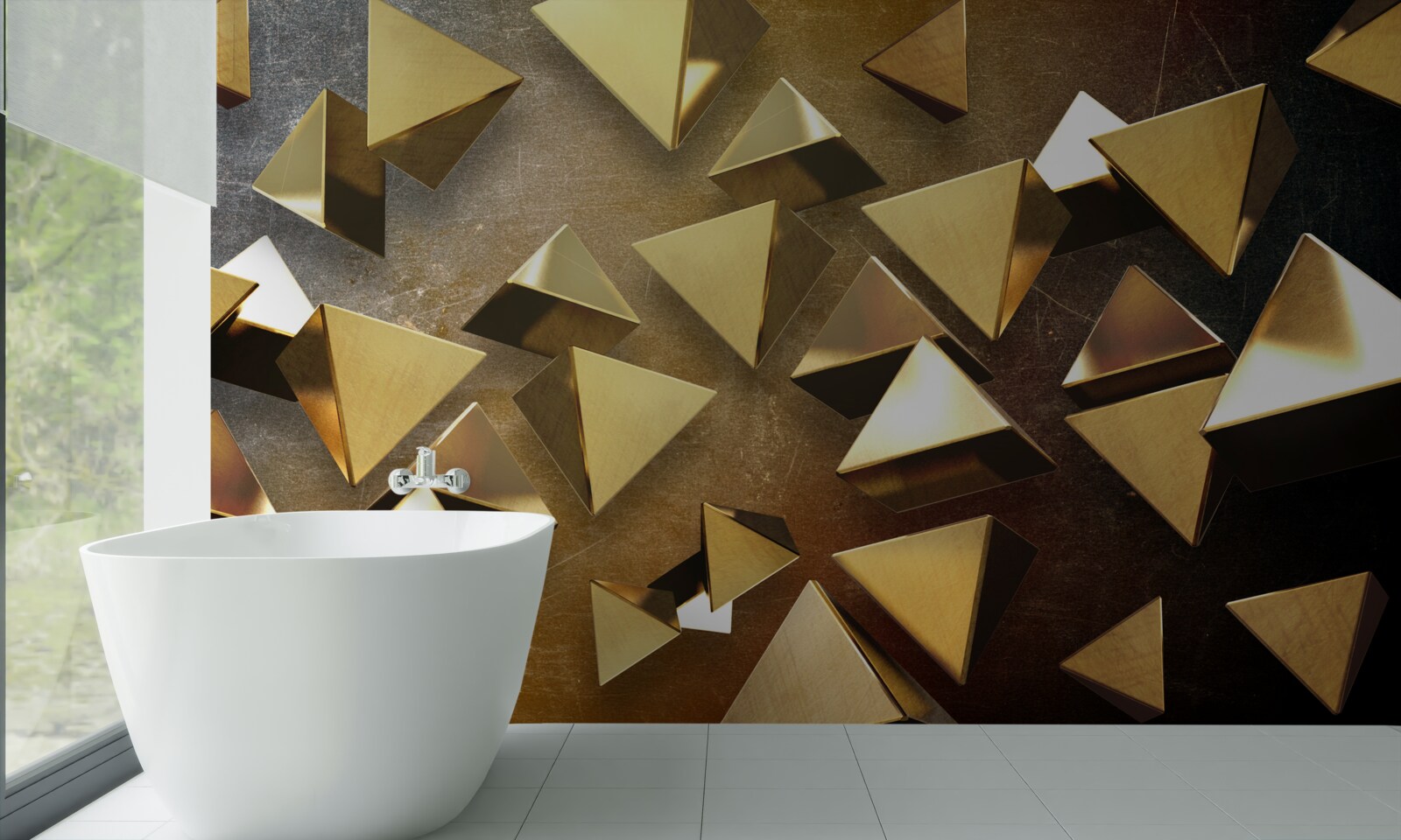 Papier peint petits triangles dorés étendus