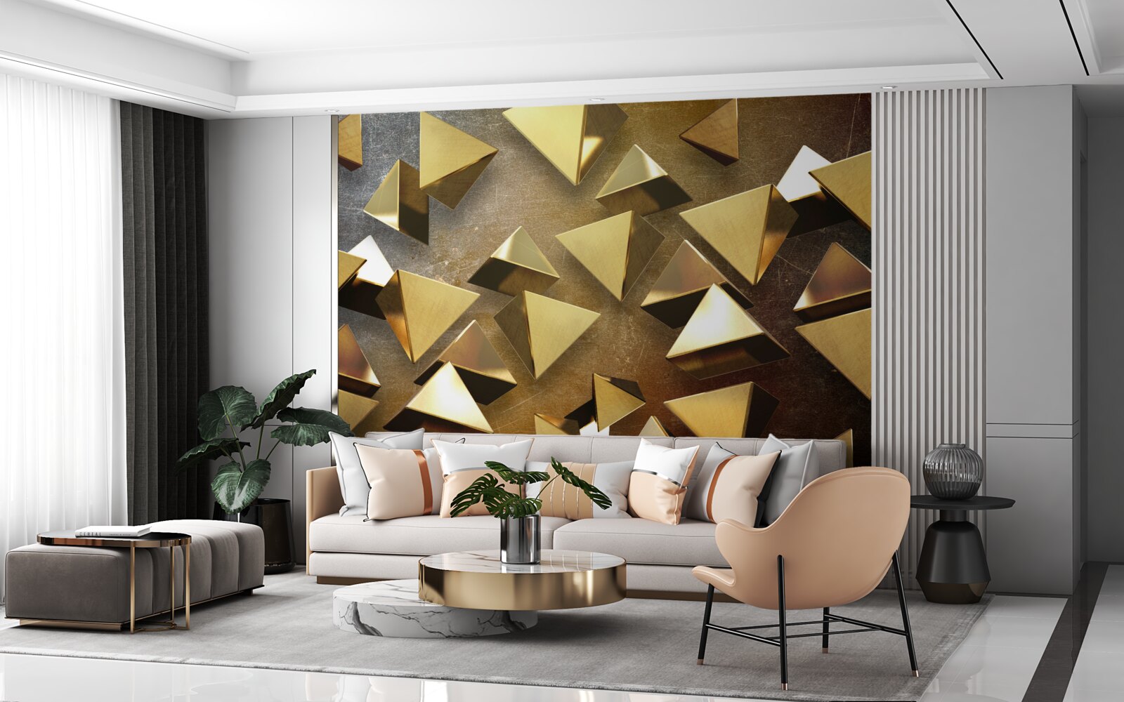 Papier peint petits triangles dorés étendus