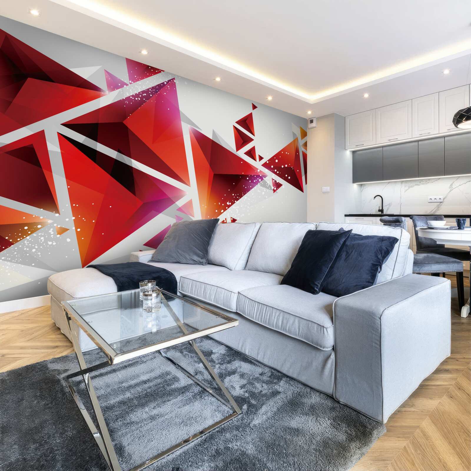 Papier peint triangles avec beaucoup de rouge