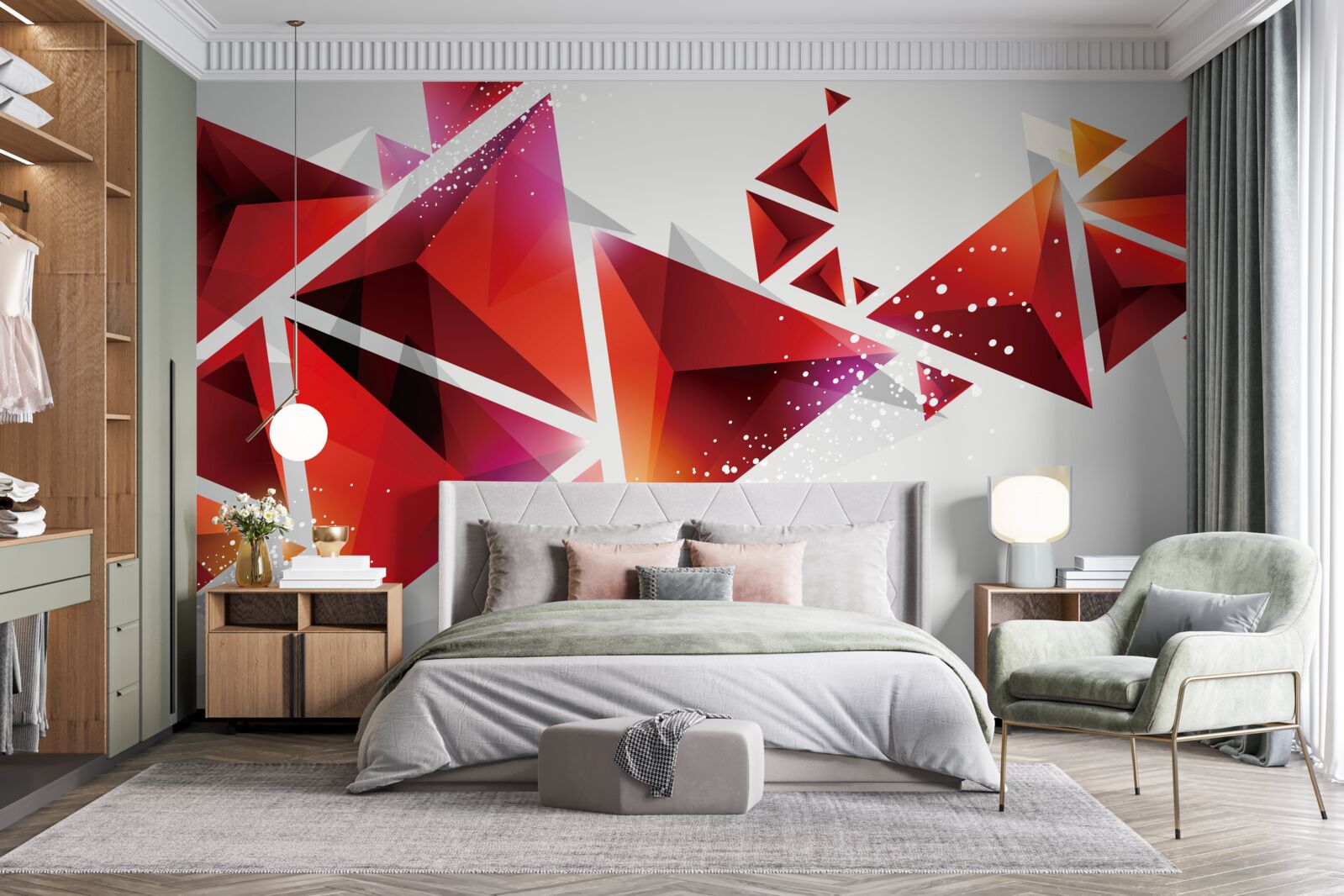 Papier peint triangles avec beaucoup de rouge