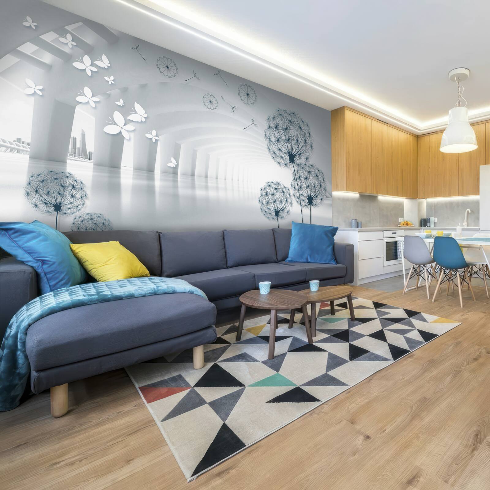 Papier peint Arcs blancs dans le ciel et asclépiades des champs