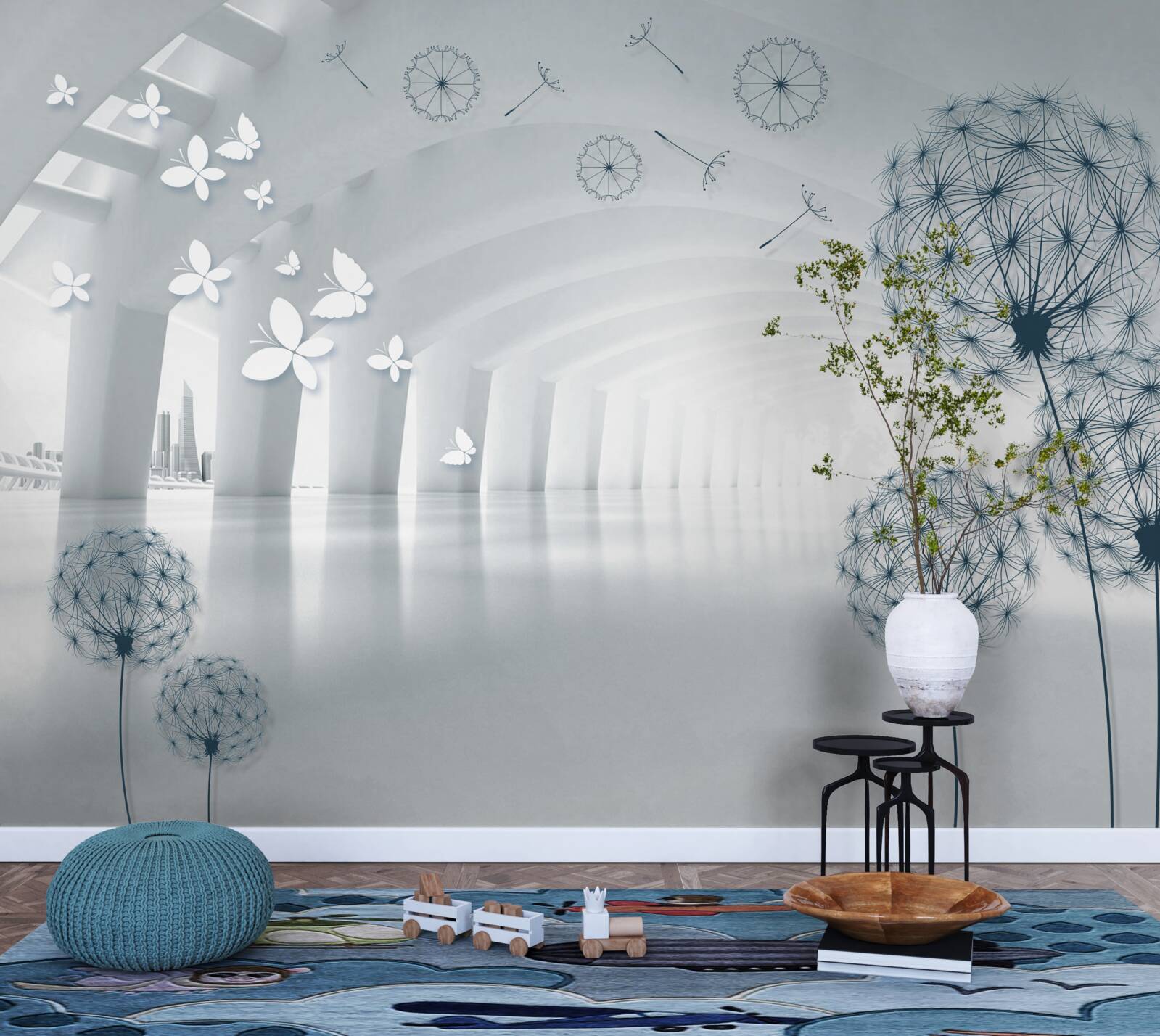 Papier peint Arcs blancs dans le ciel et asclépiades des champs