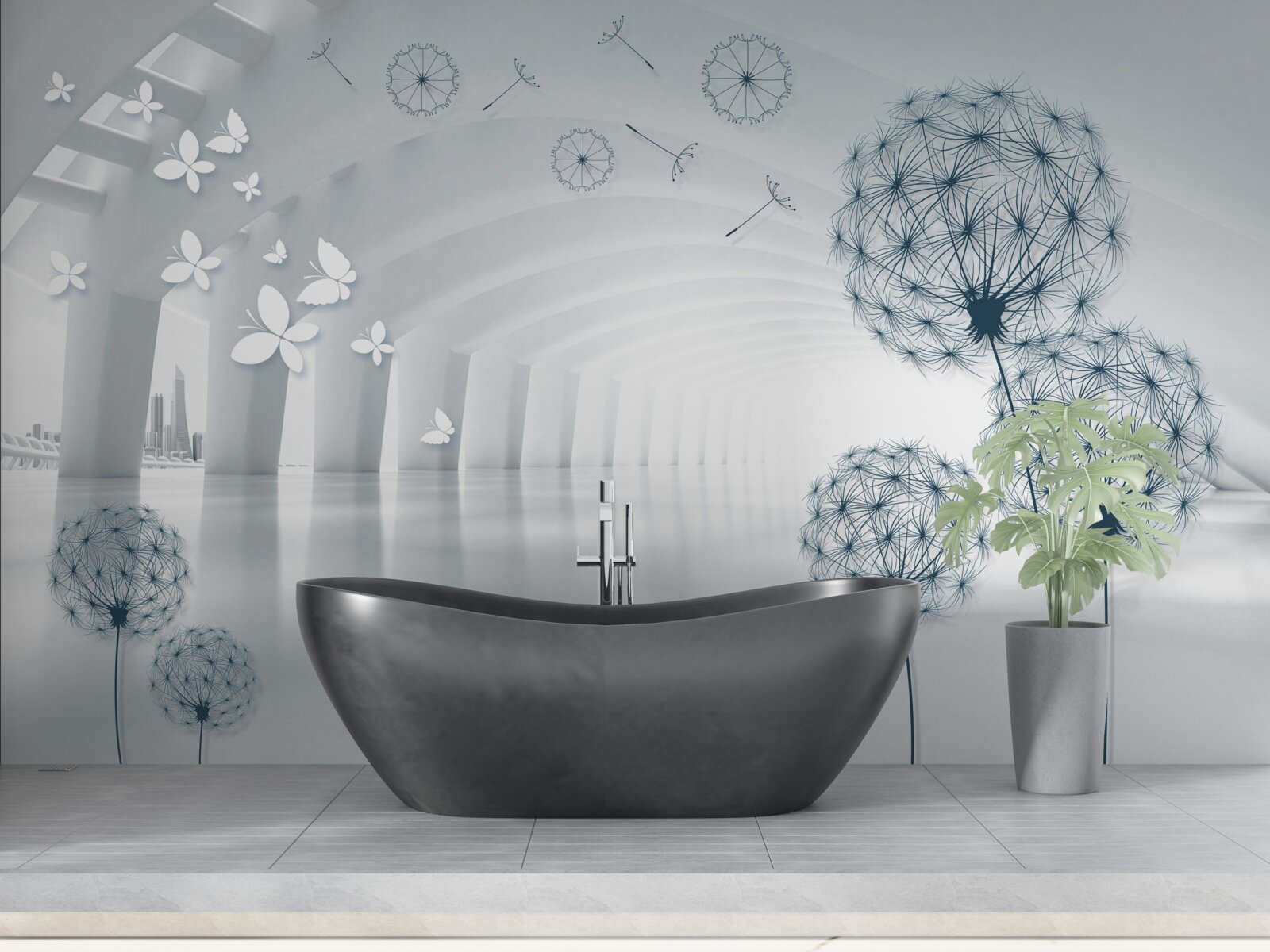 Papier peint Arcs blancs dans le ciel et asclépiades des champs