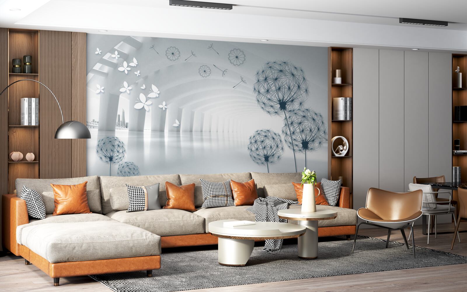 Papier peint Arcs blancs dans le ciel et asclépiades des champs