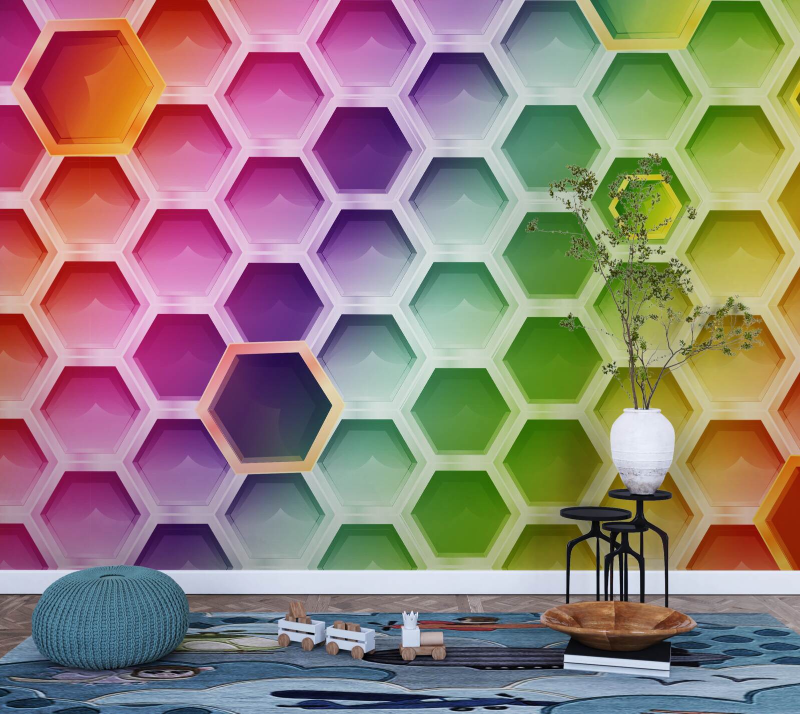 Papier peint ruches multicolores et lumineuses