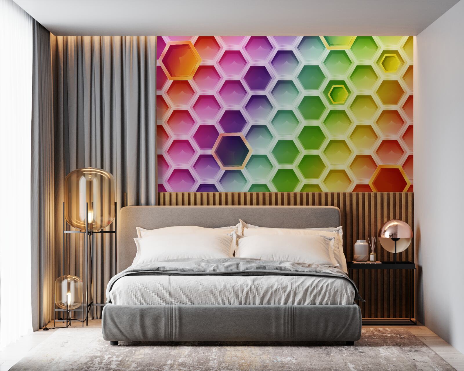 Papier peint ruches multicolores et lumineuses