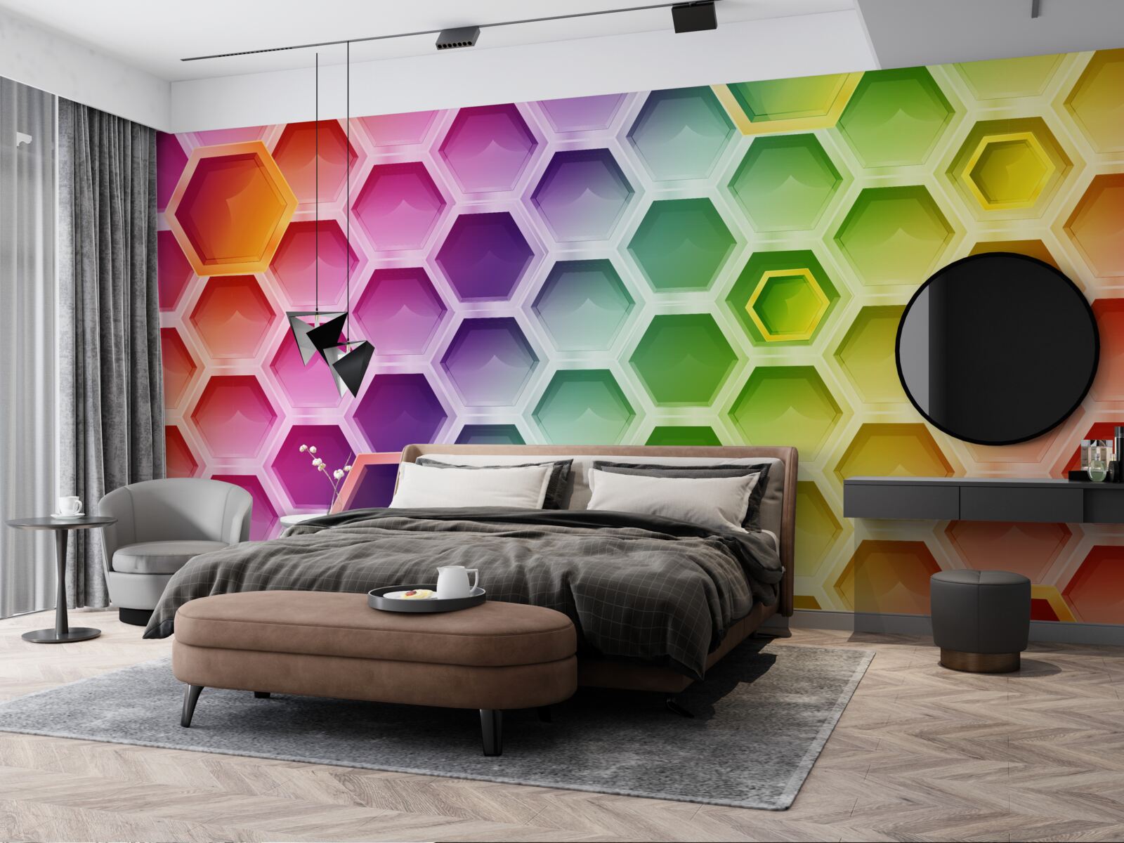 Papier peint ruches multicolores et lumineuses