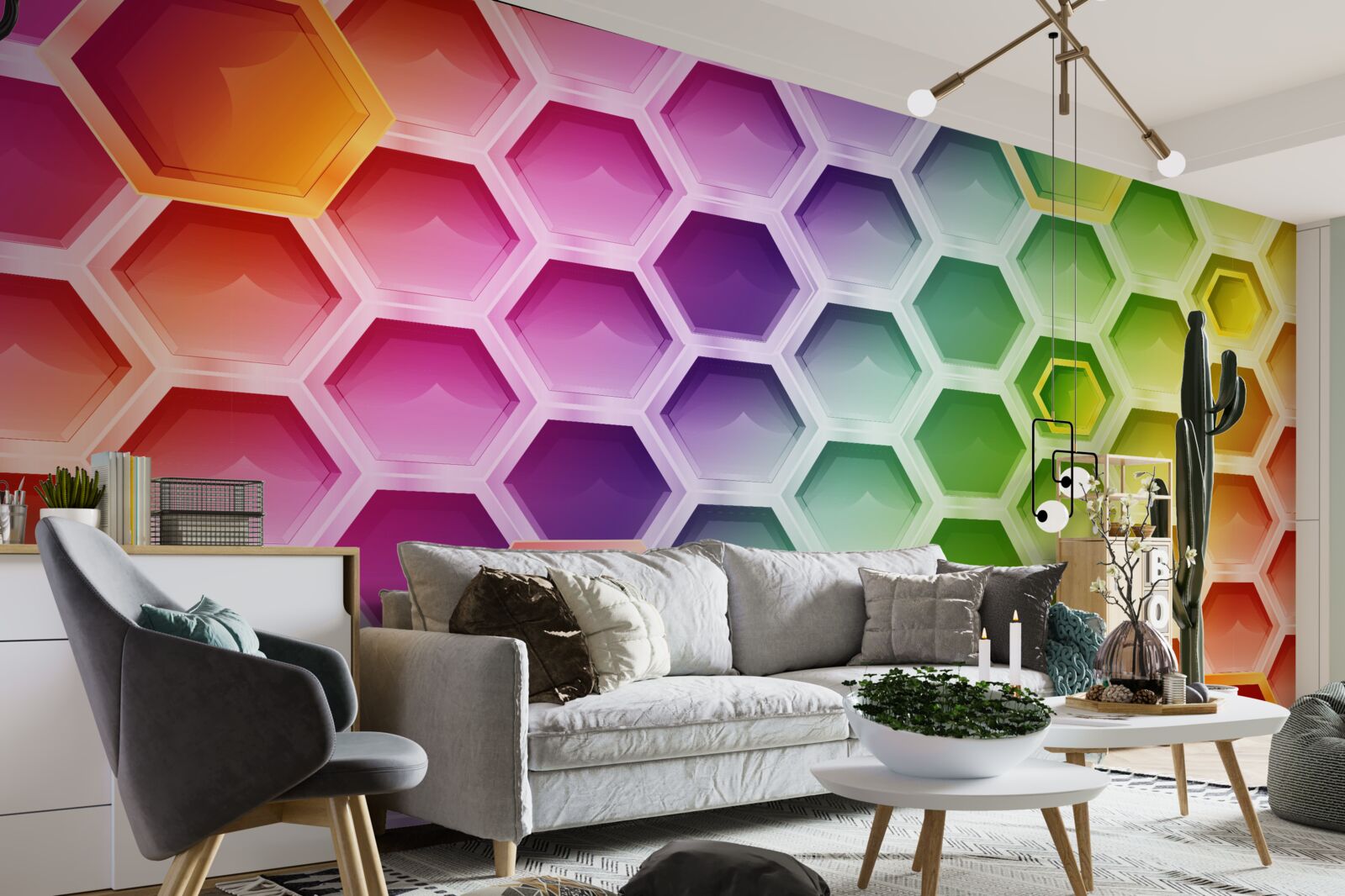 Papier peint ruches multicolores et lumineuses