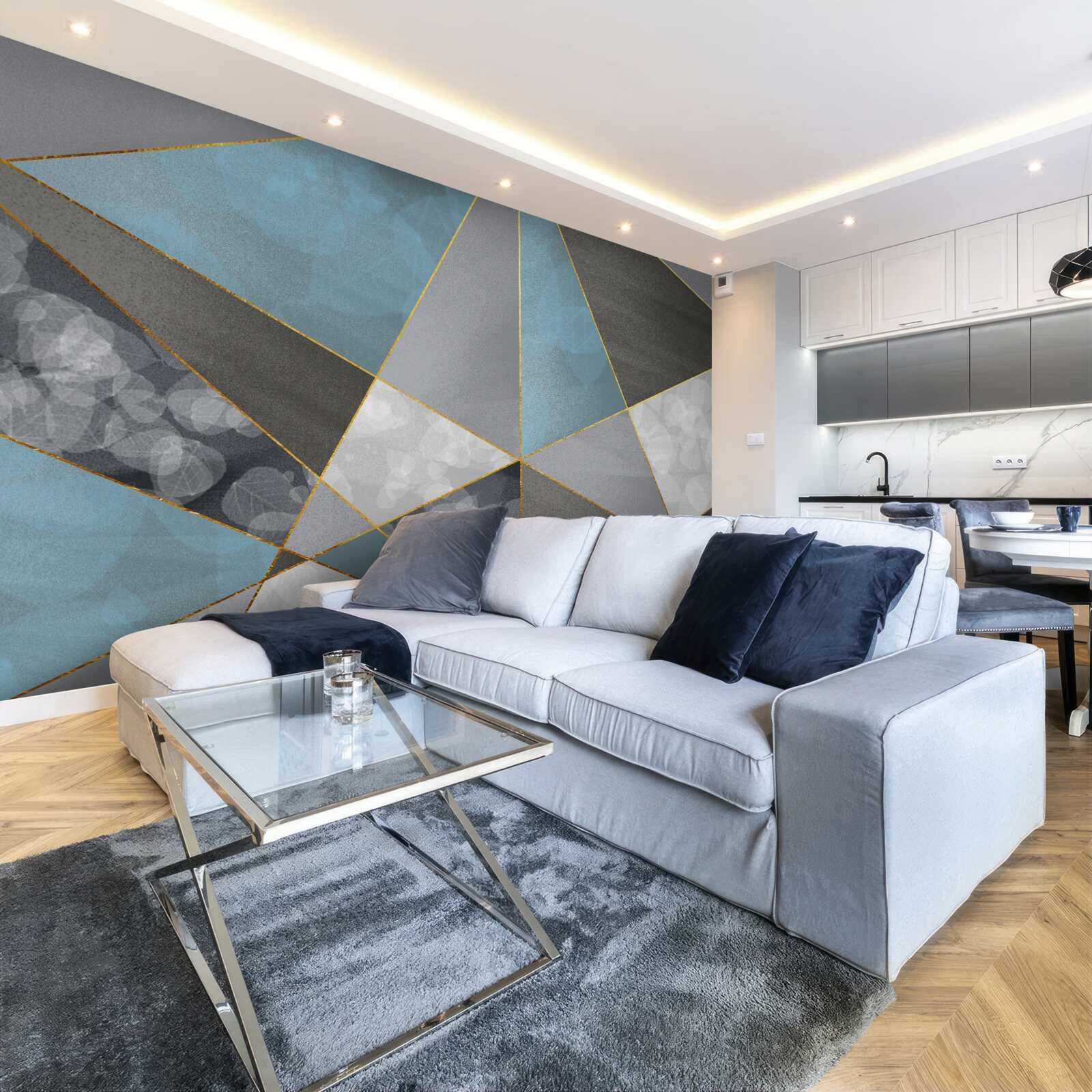 Papier peint fond unique avec motifs géométriques