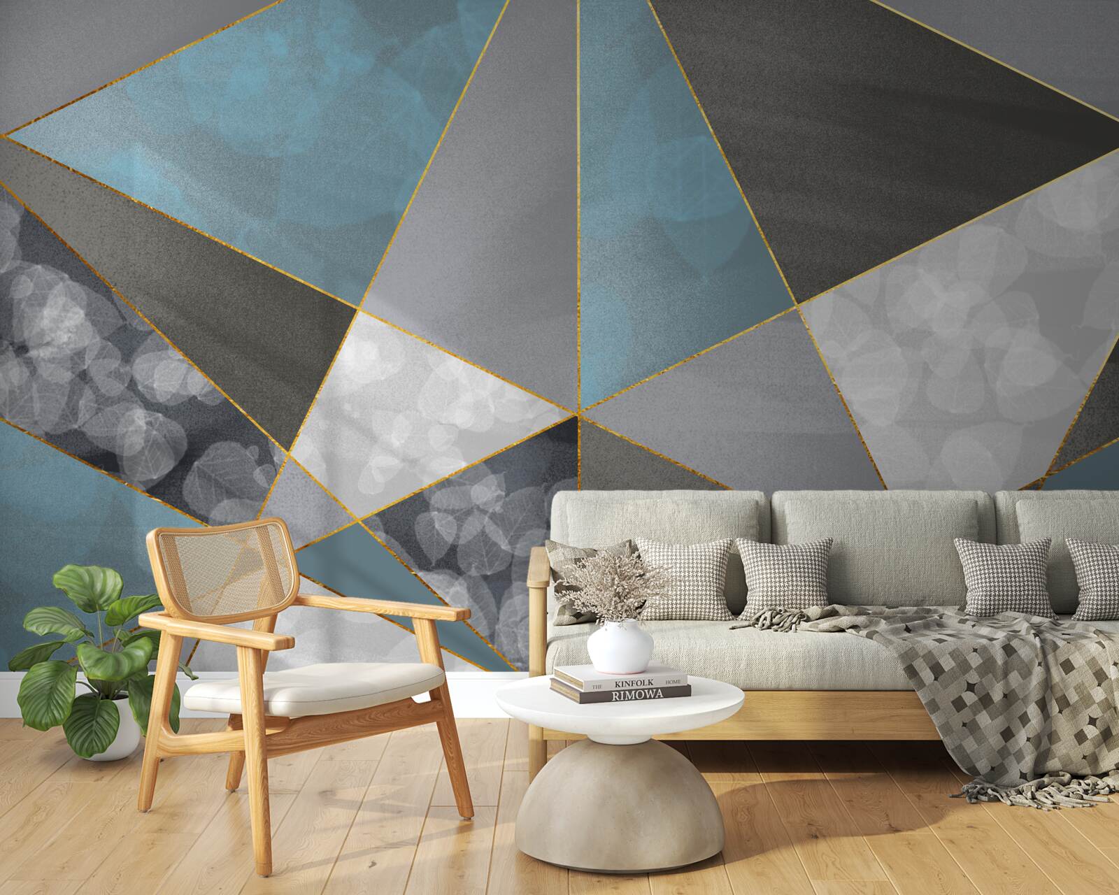 Papier peint fond unique avec motifs géométriques