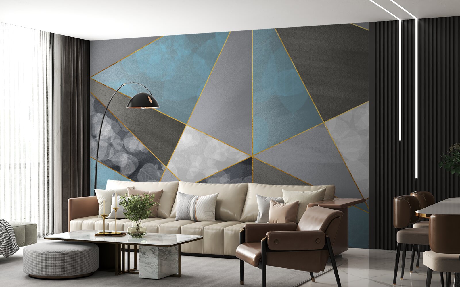 Papier peint fond unique avec motifs géométriques