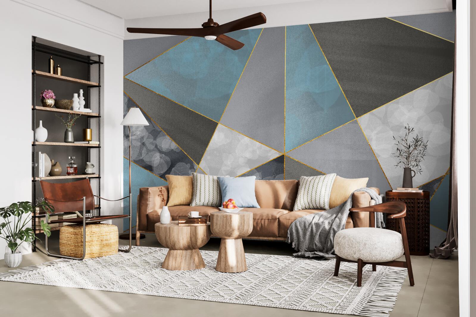 Papier peint fond unique avec motifs géométriques