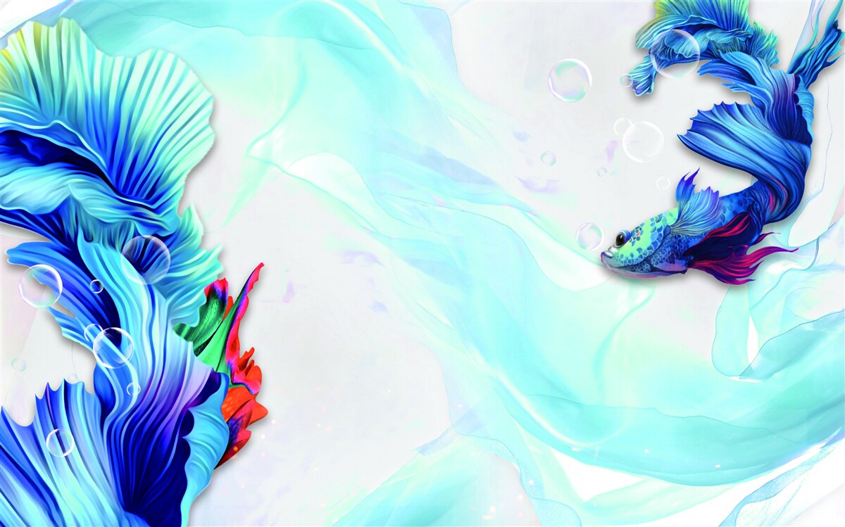 Papier peint Le milieu aquatique abrite des poissons à queue bleue