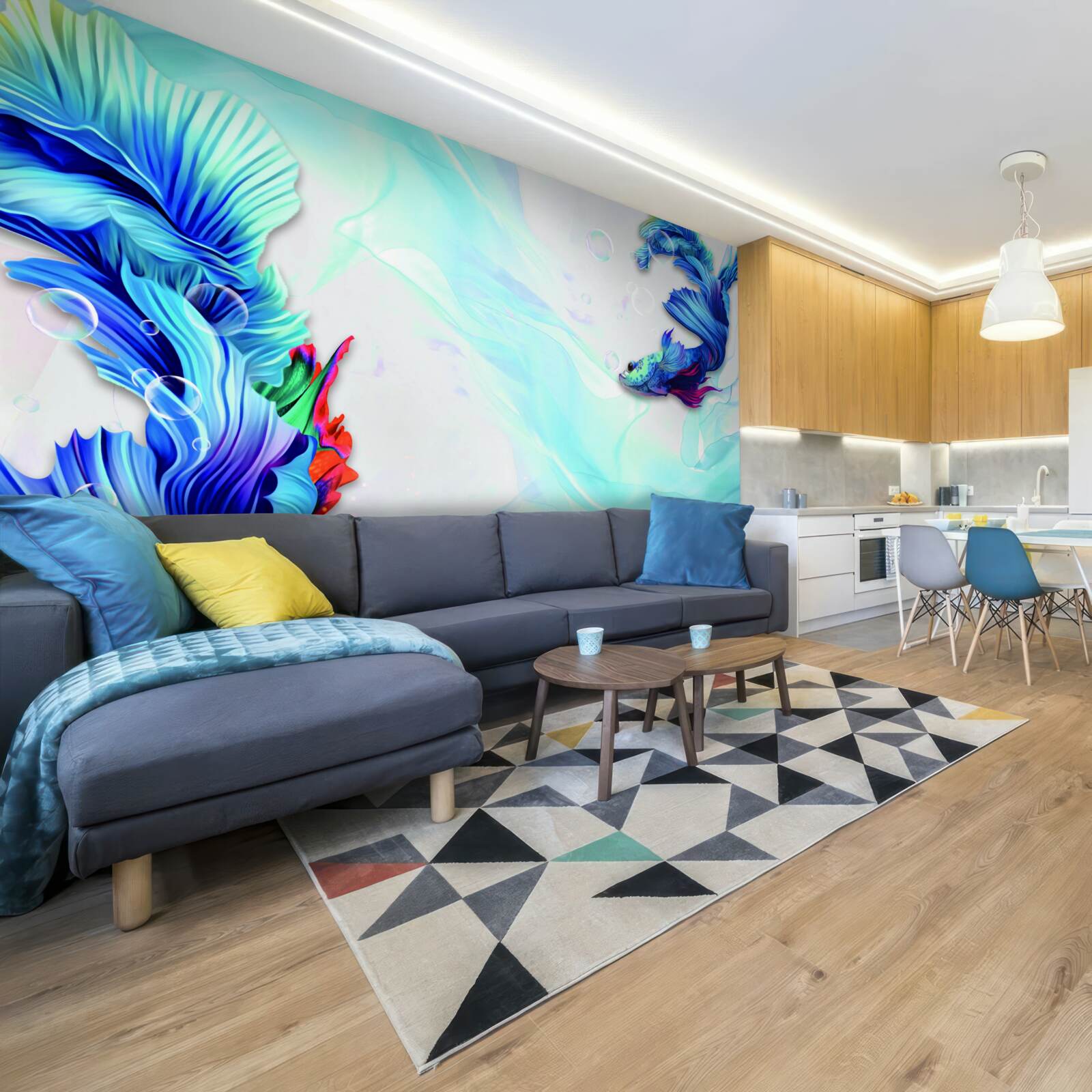 Papier peint Le milieu aquatique abrite des poissons à queue bleue