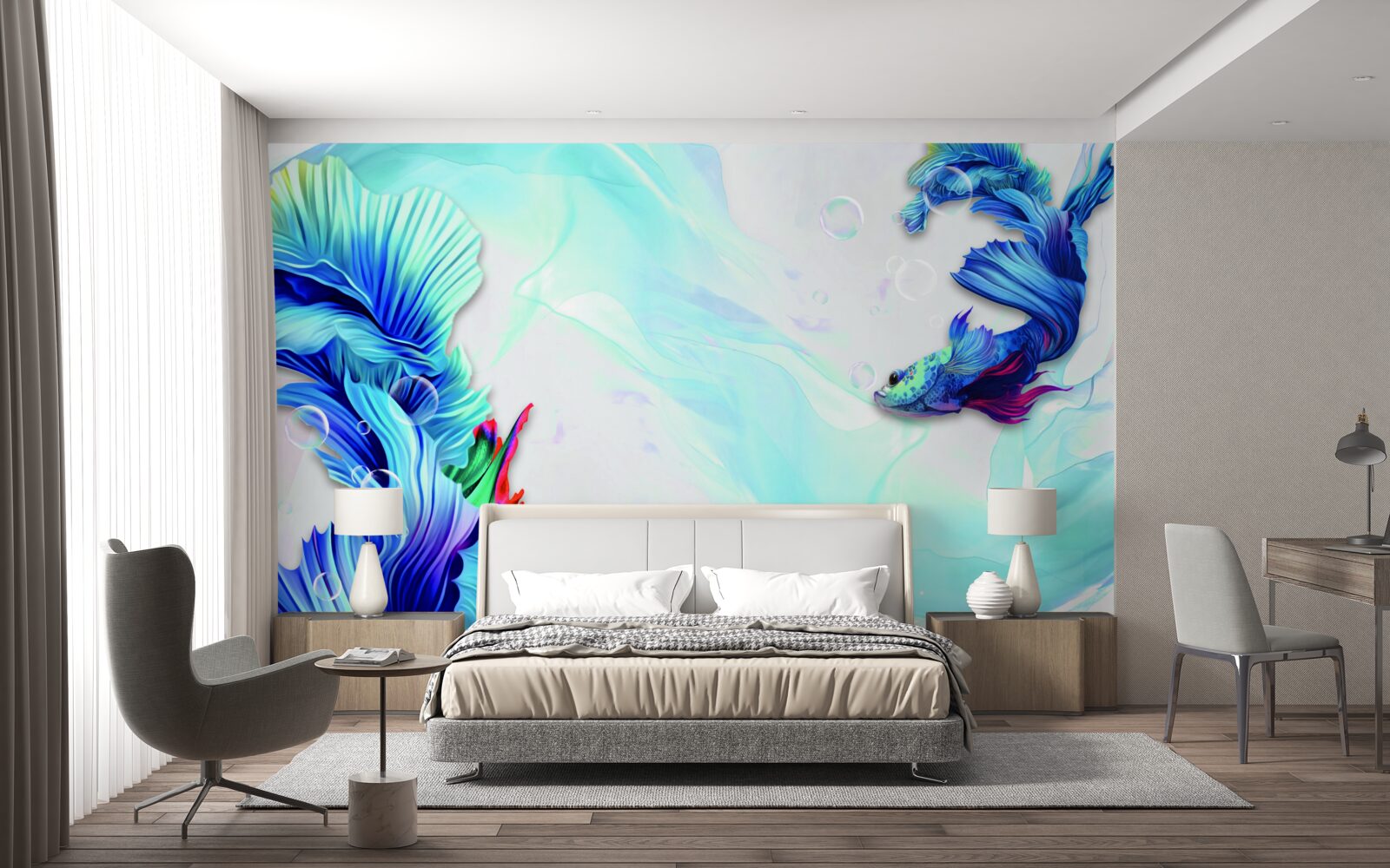 Papier peint Le milieu aquatique abrite des poissons à queue bleue