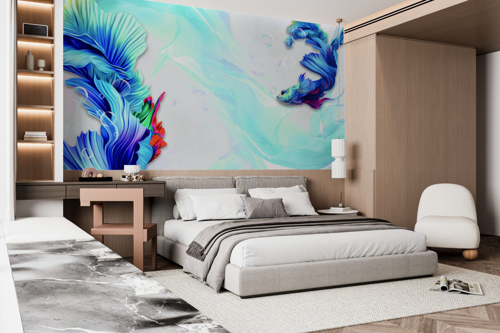 Papier peint Le milieu aquatique abrite des poissons à queue bleue