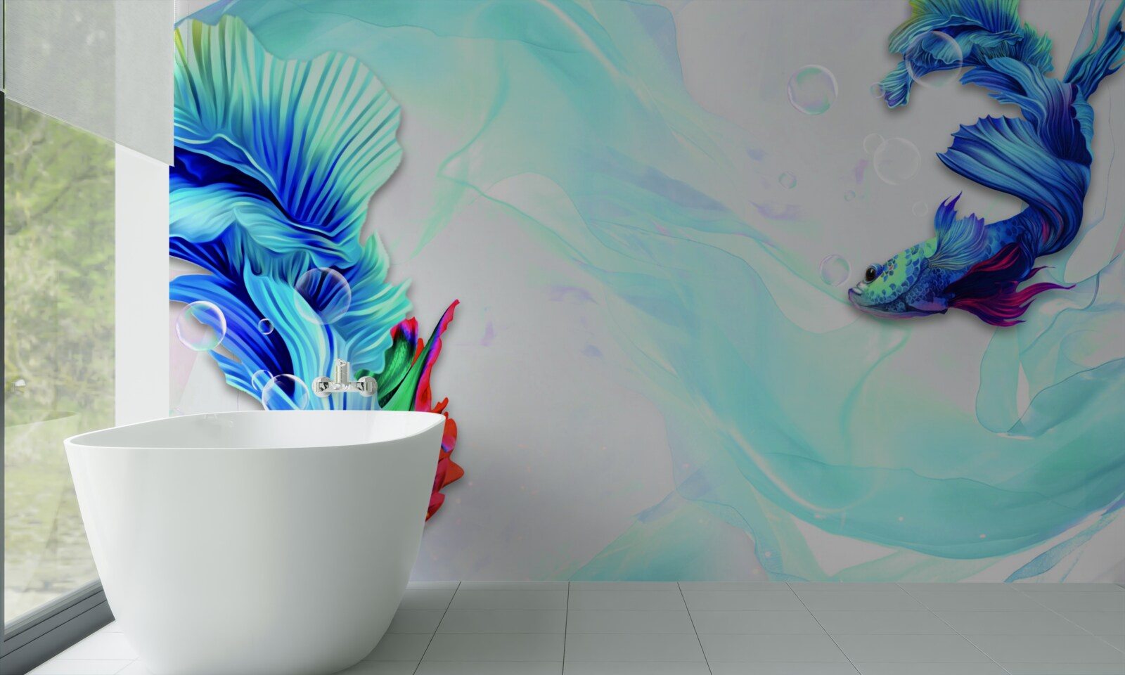 Papier peint Le milieu aquatique abrite des poissons à queue bleue