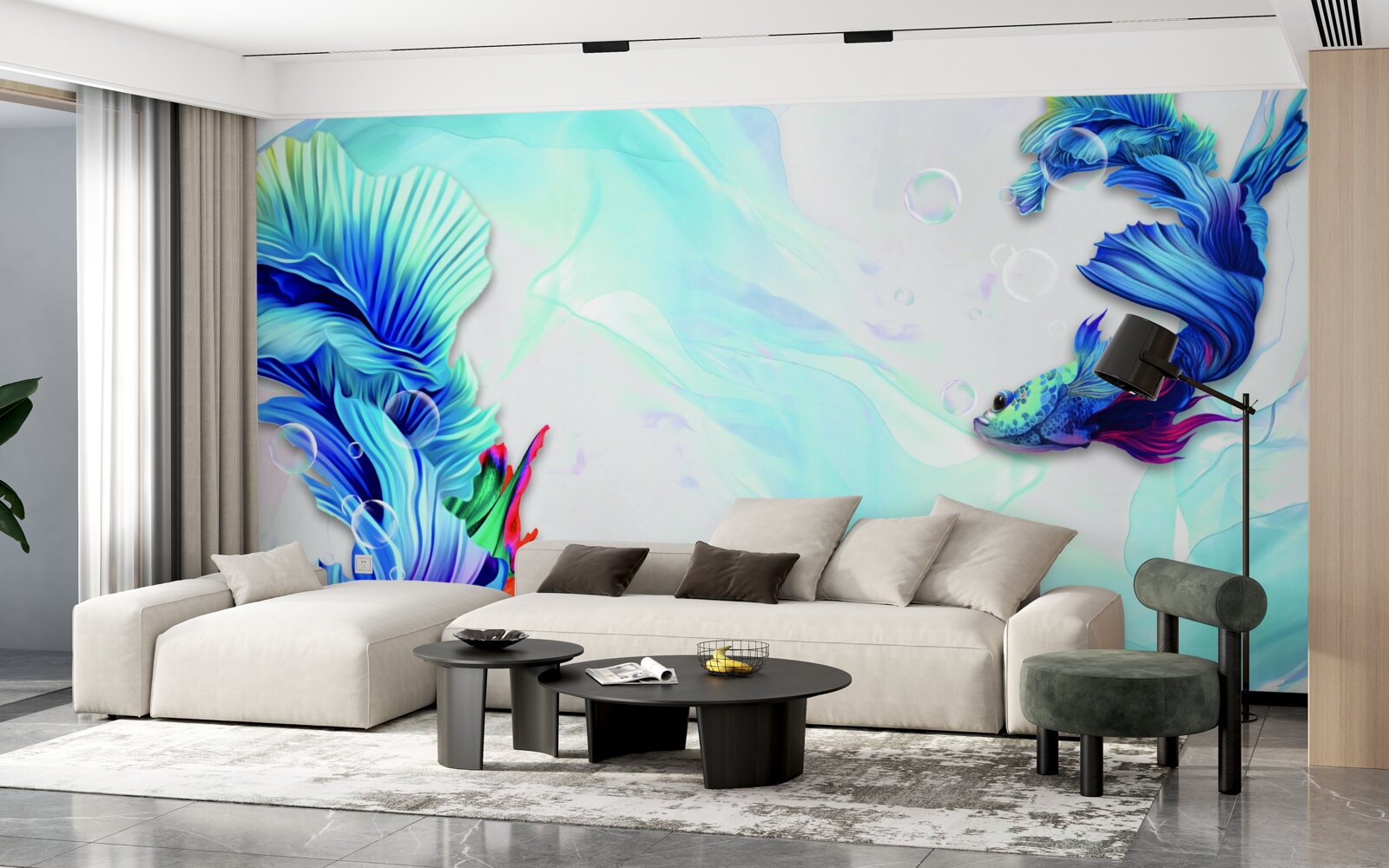 Papier peint Le milieu aquatique abrite des poissons à queue bleue