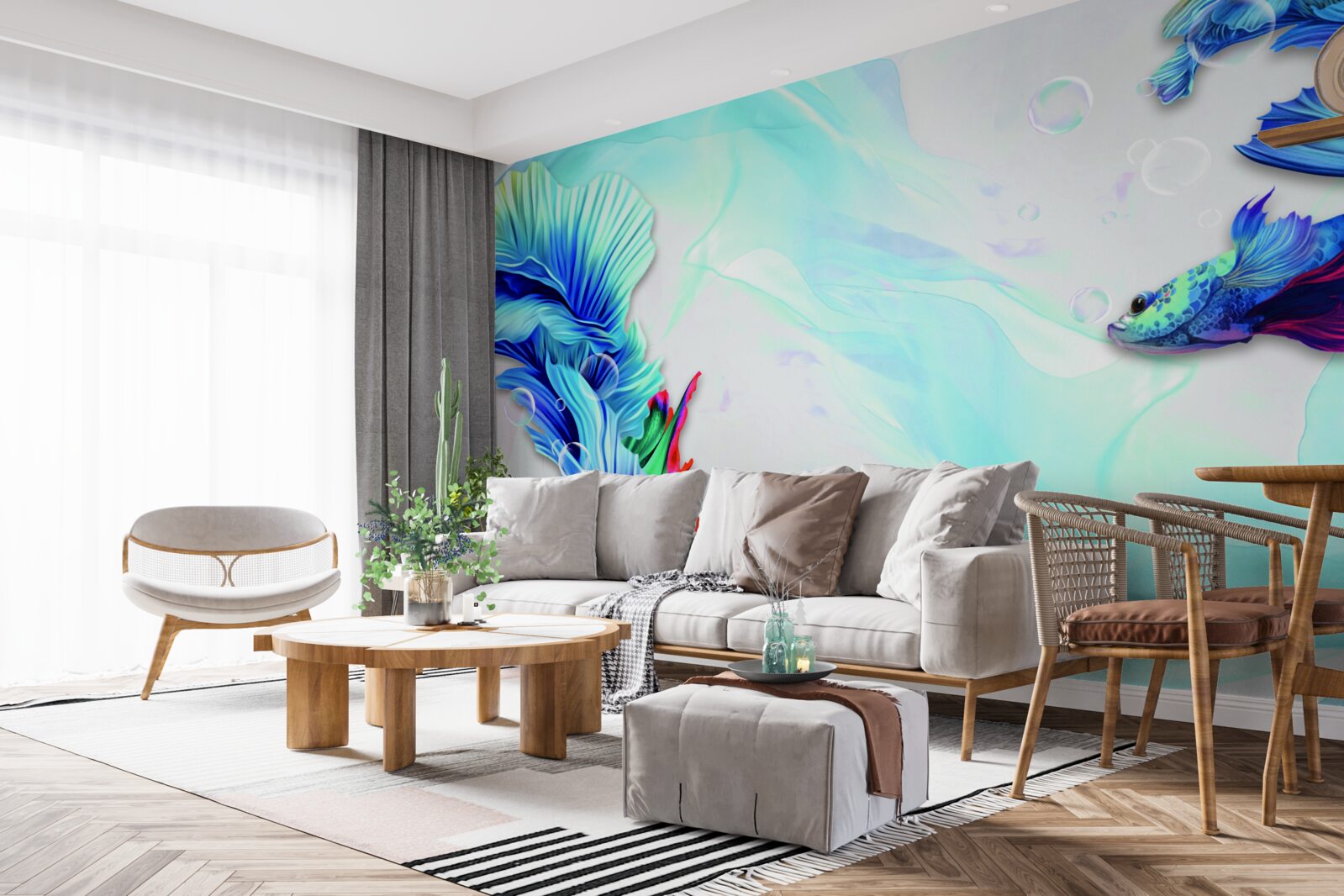 Papier peint Le milieu aquatique abrite des poissons à queue bleue
